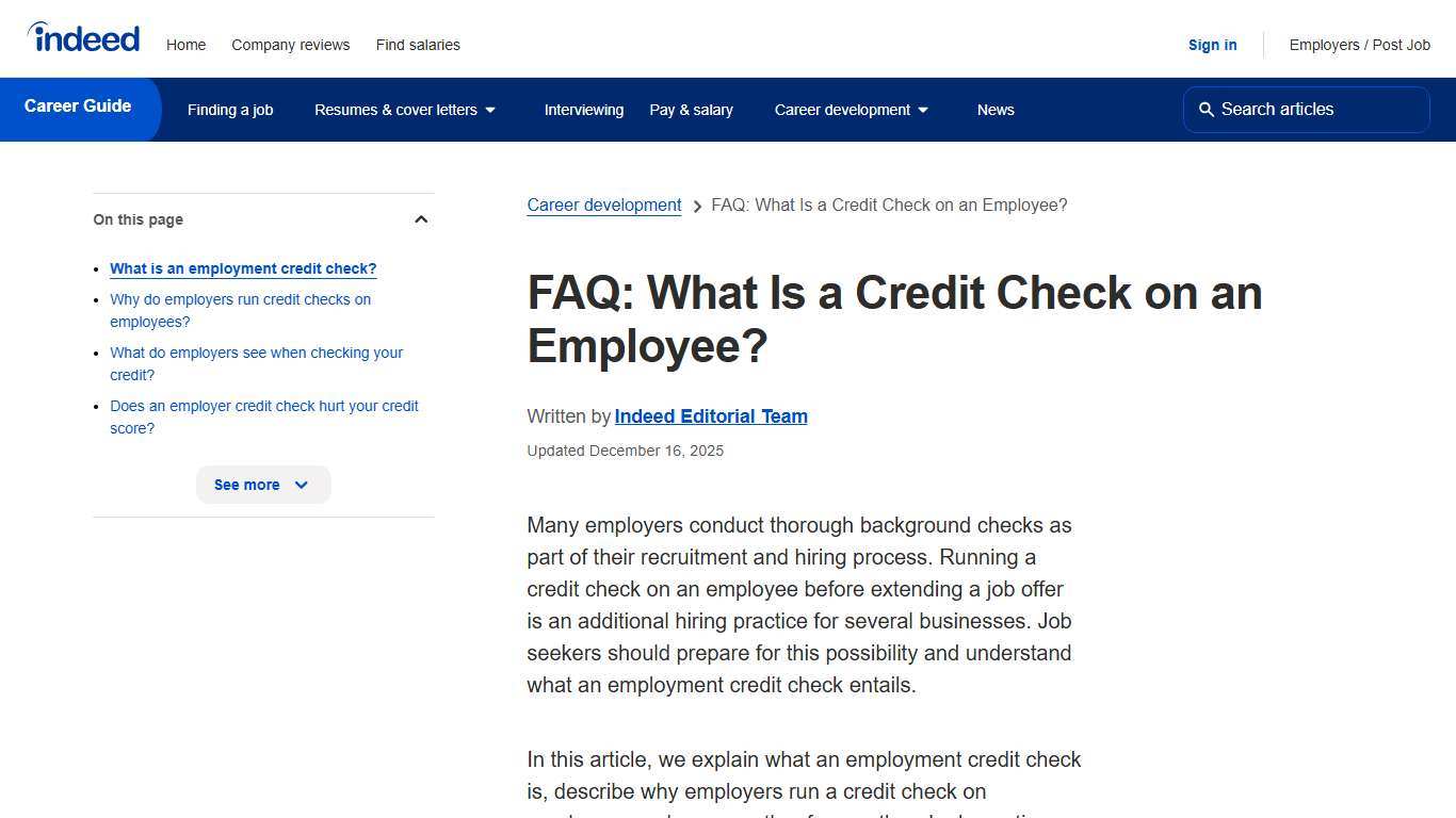 FAQ: What Is a Credit Check on an Employee? | Indeed.com